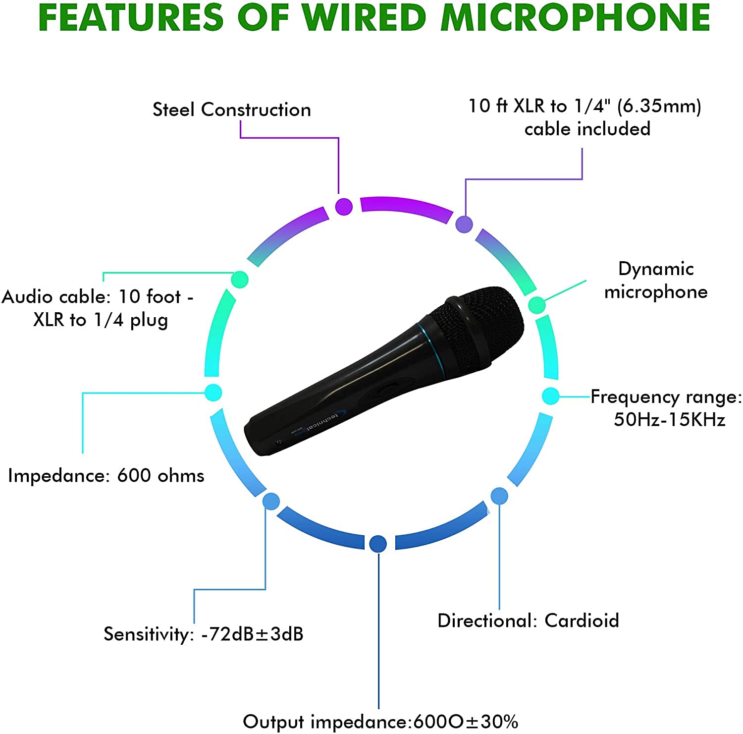 Technical Pro Altoparlante Bluetooth portatile da 20,3 cm da 500 Watt, con woofer e tweeter, stereo wireless con microfono cablato con elaborazione digitale, XLR a 1/4", microfono cablato per karaoke