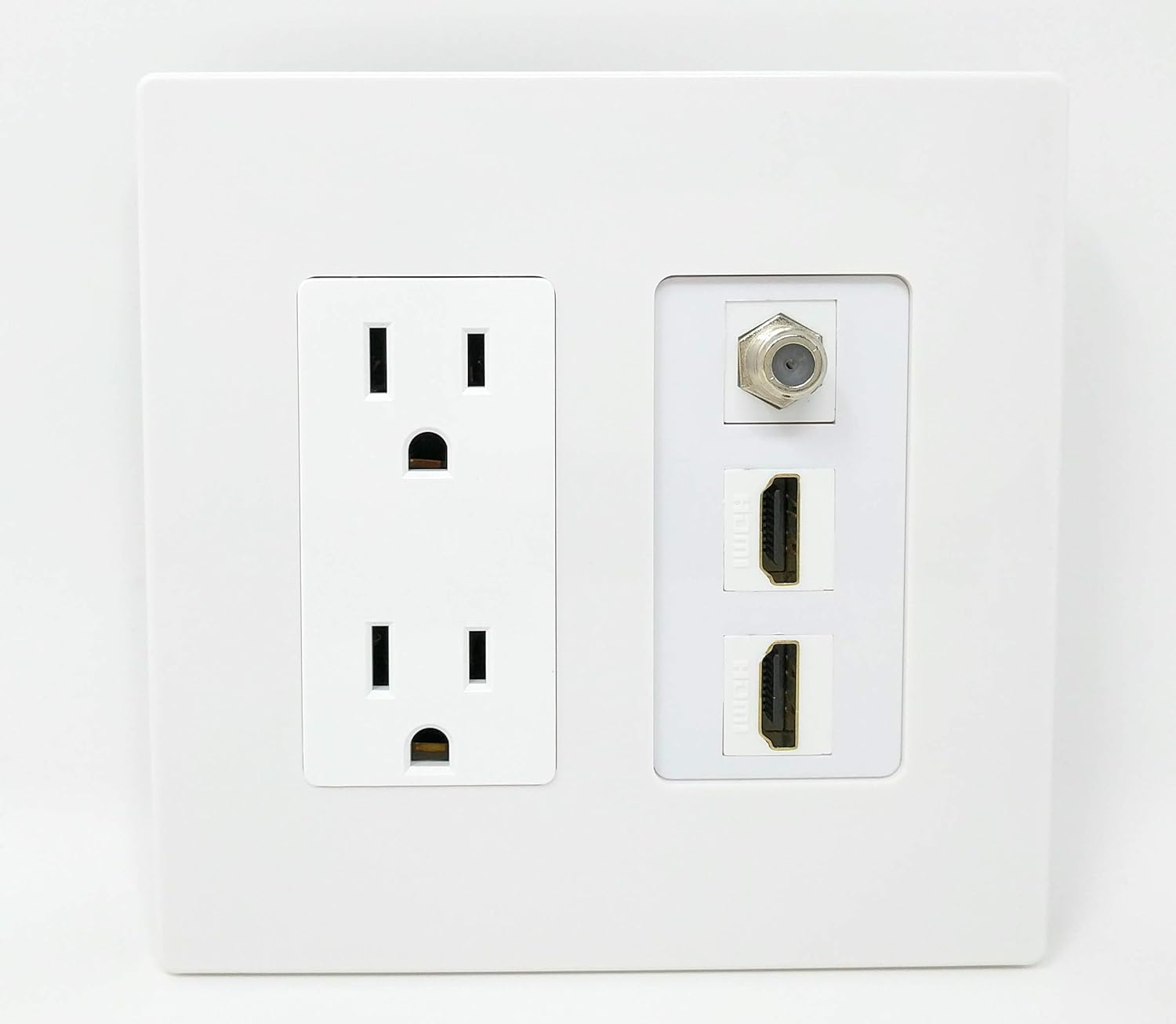 RiteAV USB Charger Outlet 15A/125V with USB Type-A/USB Type-C Charging Ports and 2 x HDMI 1 x Coax Cable Decorative White Wall Plate