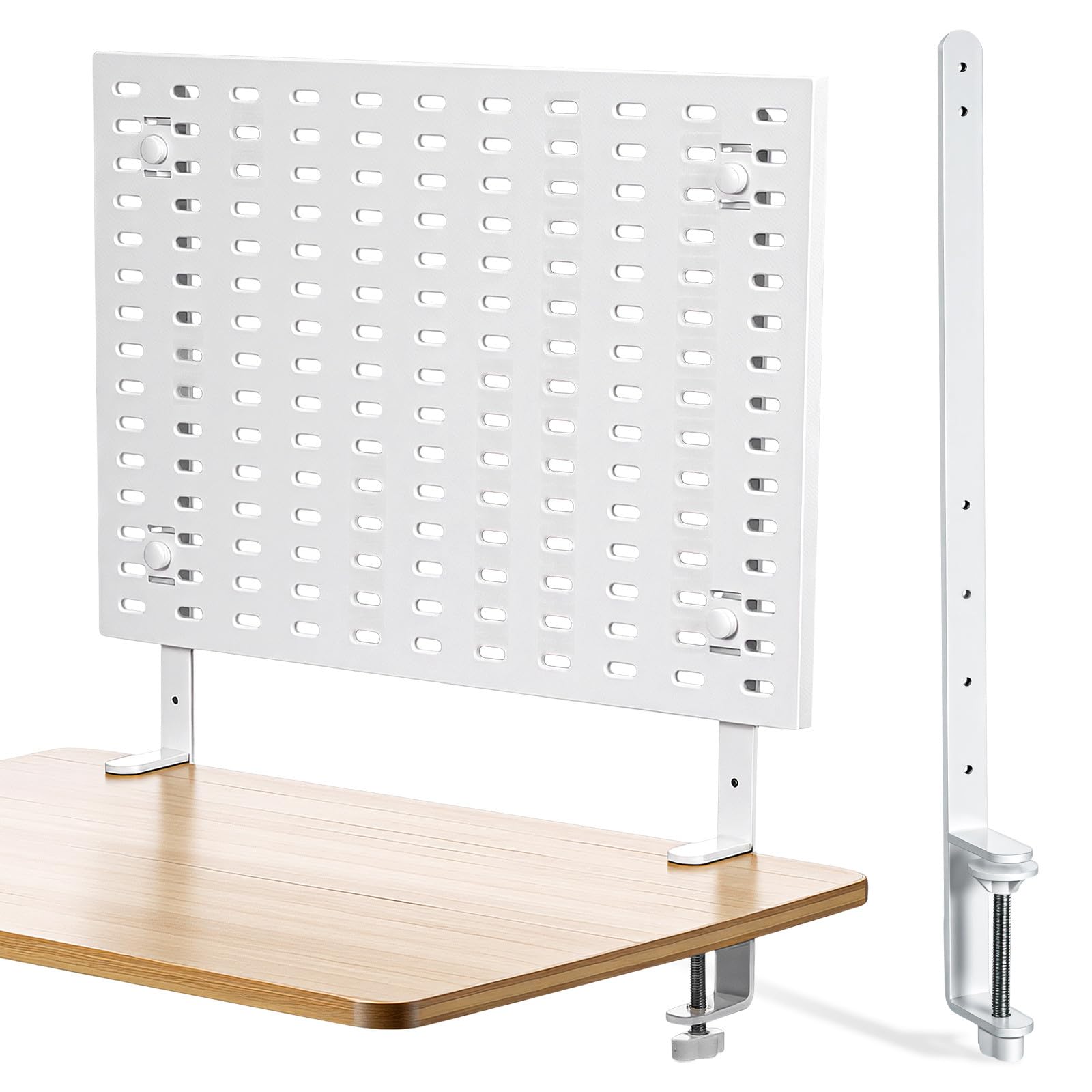SHINEOFI 2pcs Adjustable Over Table Pegboard Hooks Stand, Tool Board Hooks for Home Office Organization, Easy Install Workbench Storage, White