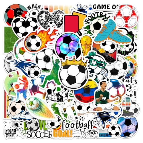 50PCS Soccer Stickers, Vinyl Waterproof Laptop Water Bottle Stickers for Aldults Boys Girls Teens, World Cup Decals Gift for Fan