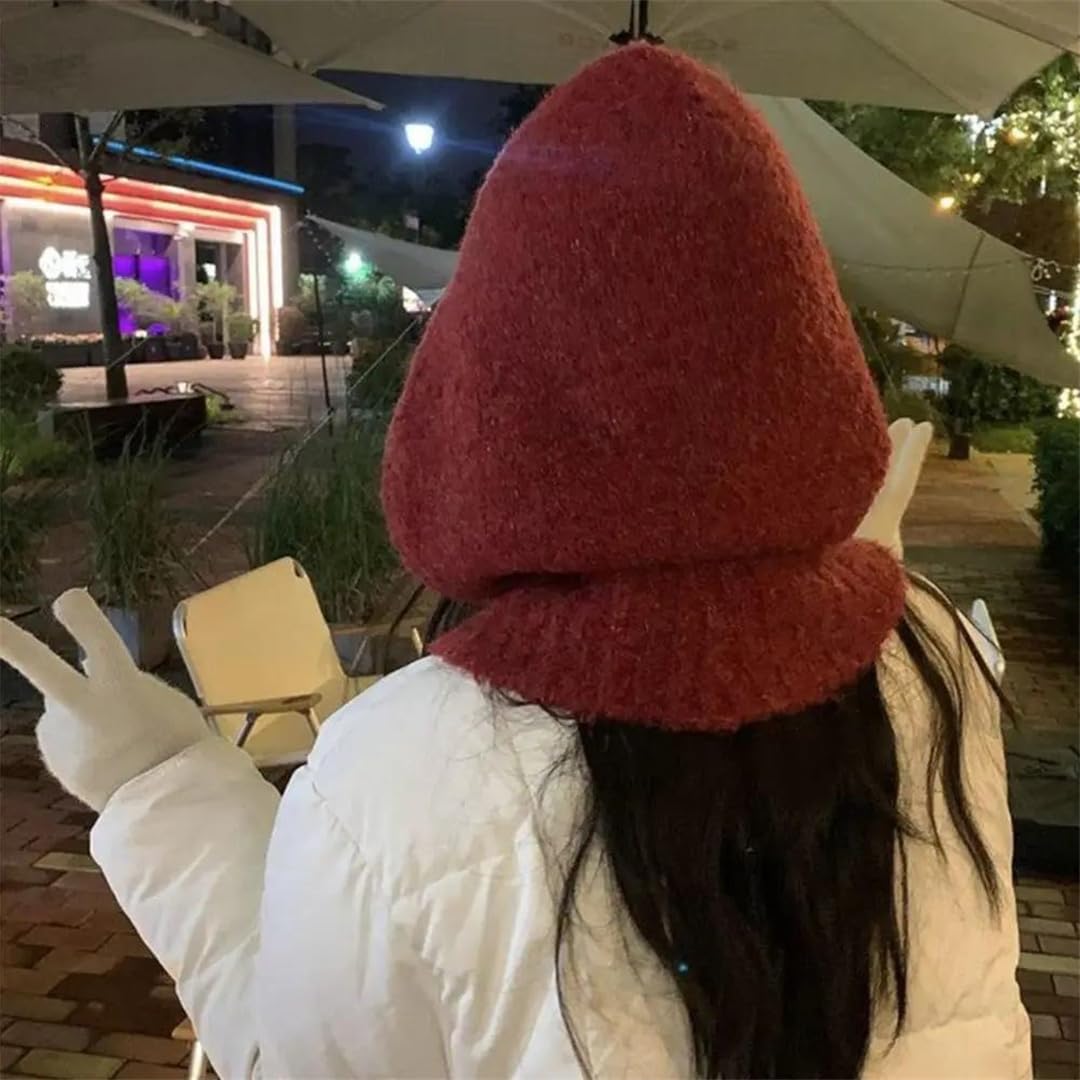 Damska ciepła, dzianinowa kominiarka, szalik, czapka typu beanie, na zewnątrz (szary 9)