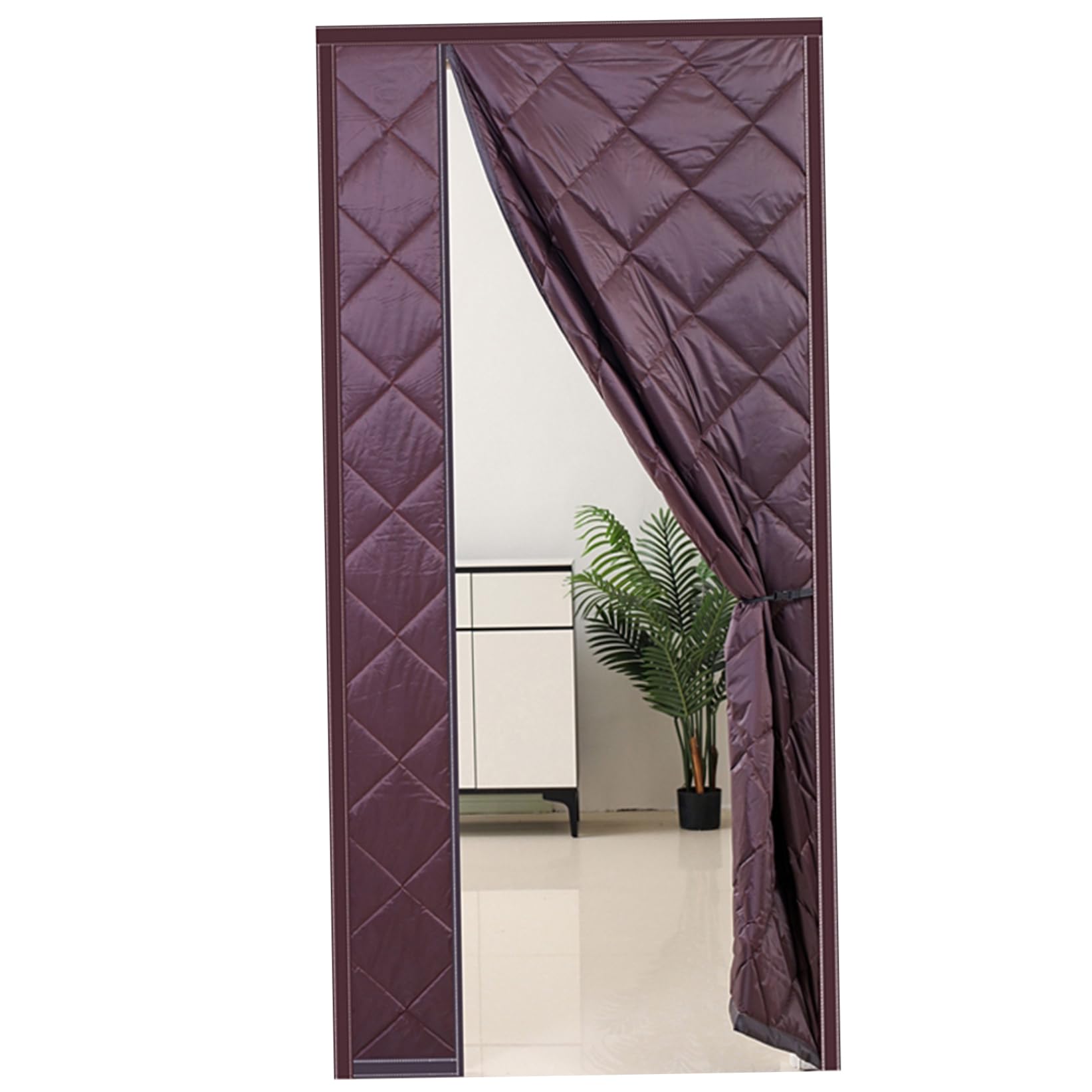 Rideau thermique de porte à ouverture latérale avec isolation phonique et pose sans outil