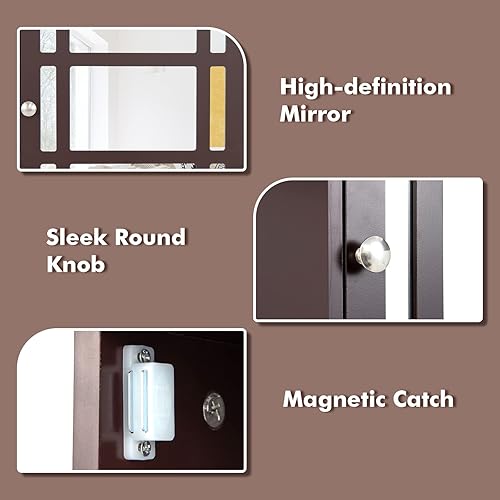 Miniatura 9 de Tangkula Armario de baño montado en la pared, organizador de almacenamiento 2 en 1 con puerta de espejo, botiquín montado en la pared con estante