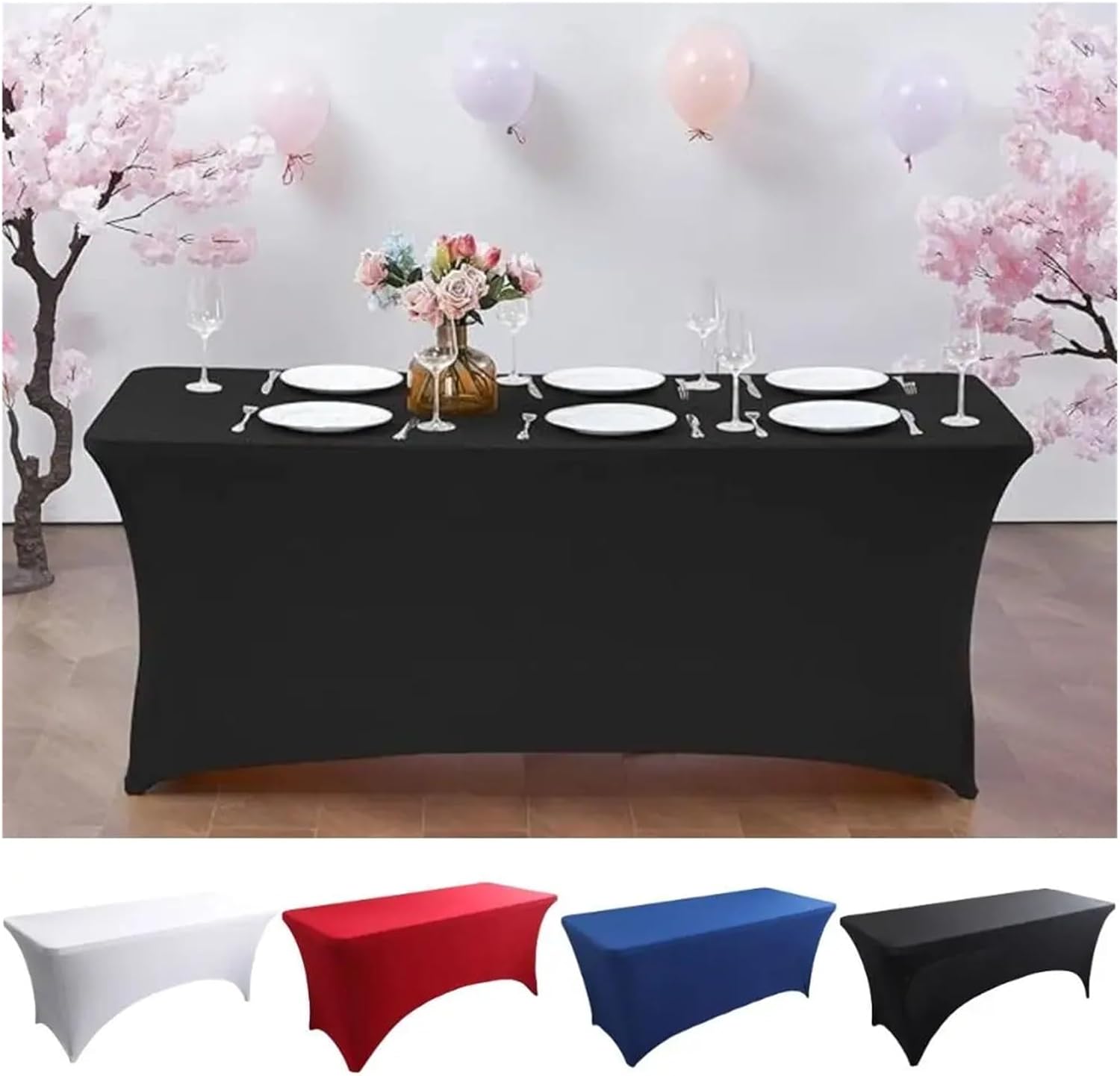 Stretch Rectangle Tablecloth 4/6/8FT High Stretch Tablecloth Universal Elastic Rectangular Table Cloth Washable Birthday Cover Wedding Party(Blue,8FT)