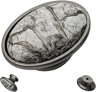 20 pcs Antique Silver Gray Marble Oval Ceramic Cabinet Knobs for Cabinets, Drawers, Dressers, Closets, Vanities