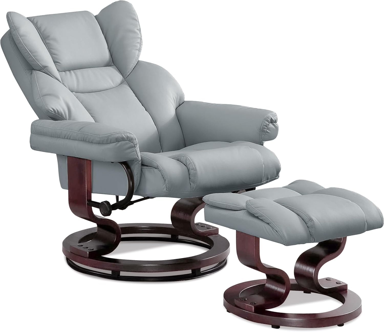 Blisswood Recliner Chair with footstool, Recliner Armchair up to 160kg Weight Capacity, 135° Reclining Swivel Sofa Chair, PU Leather High Back Ergonomic Swivel Armchairs, Wooden Base for Living Room