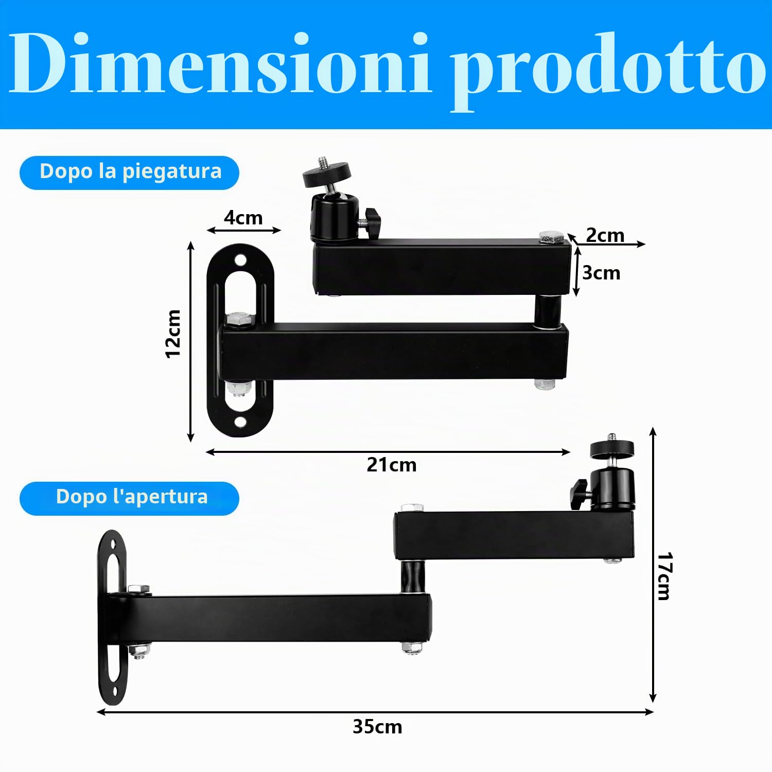 Supporto Per Proiettore A Parete, Staffa In Metallo Multiangolo Regolabile Proiettore/Supporto Monitor Con Interfaccia Vite Da 1/4 Di Pollice Braccio Articolato