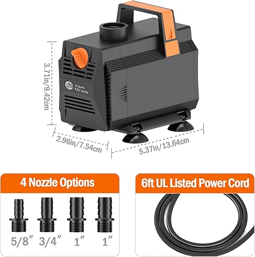 Miniatura 6 de AquaMiracle Bombas de agua para acuario de 880 GPH (3330LH, 45 W), bomba de agua sumergible con control de flujo para fuente, cascada, estatua,