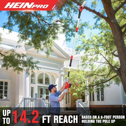 Image of HEINPRO Cordless Pole Saw Compatible with Milwaukee M18 Battery | 8 inch /14.2 ft Max Reach (Battery Not Included), Auto Oiling System, Dual-Side Safety Lock, Shoulder Strap, for Tree Trimming