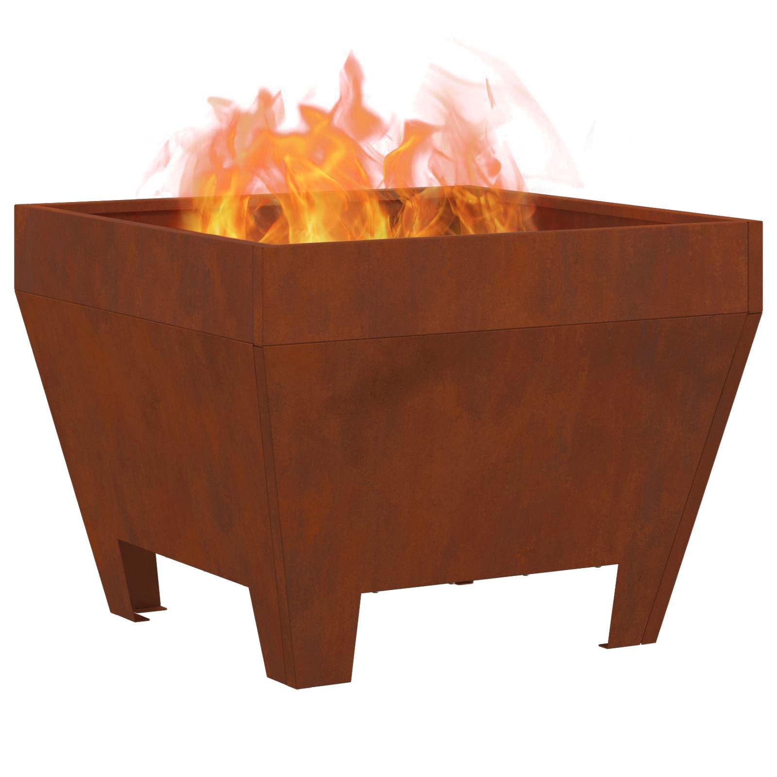 Brasero marrón de acero resistente a la intemperie, 50 x 50 x 38 cm, portátil e inoxidable para jardín, terraza, exterior, resistente al calor hasta 600 ℃, ideal para un calor acogedor y un