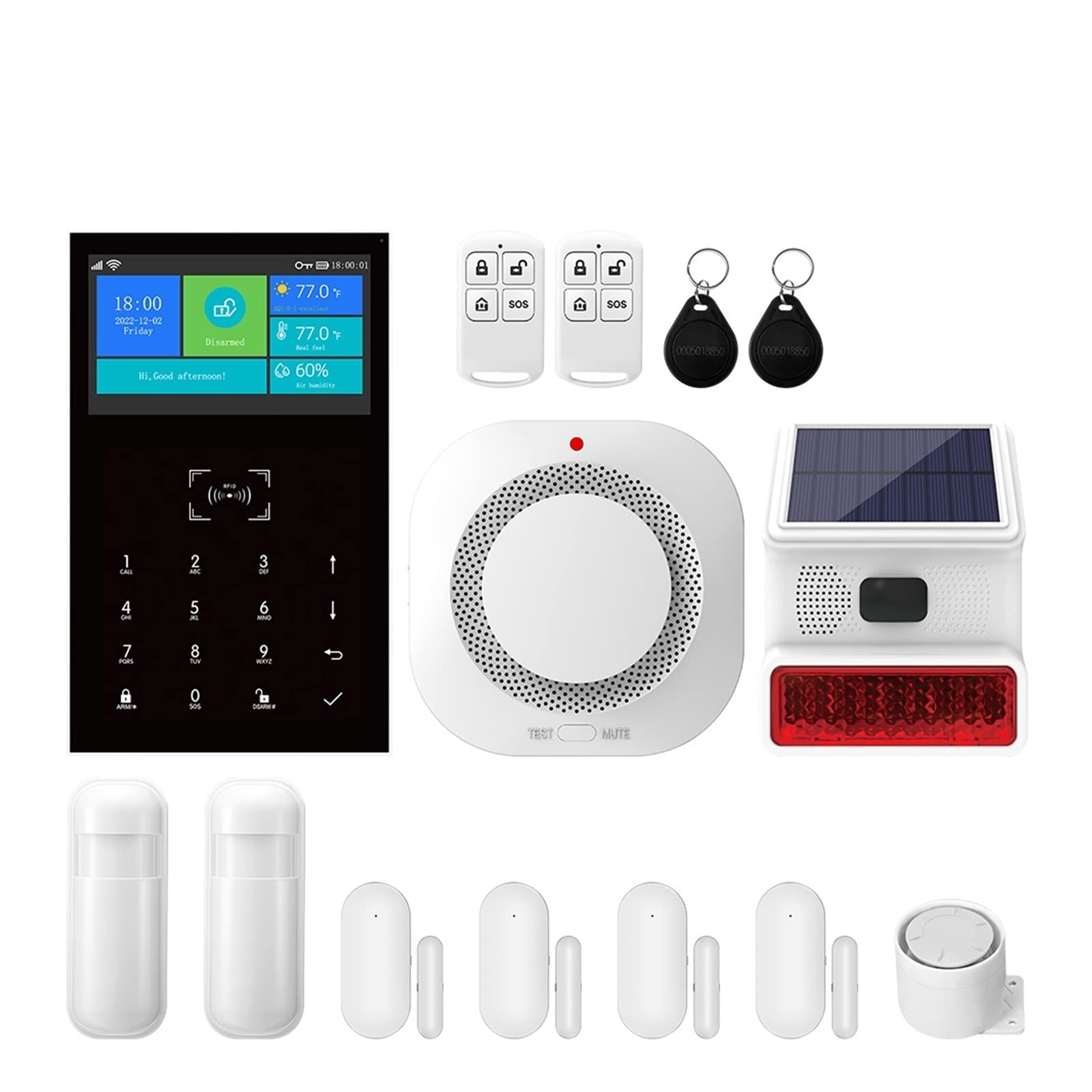 de alarma for el hogar inteligente Tuya, inalámbrica for, soporte for con pantalla temperatura y humedad, alarmas seguridad Para casa y garaje(L)