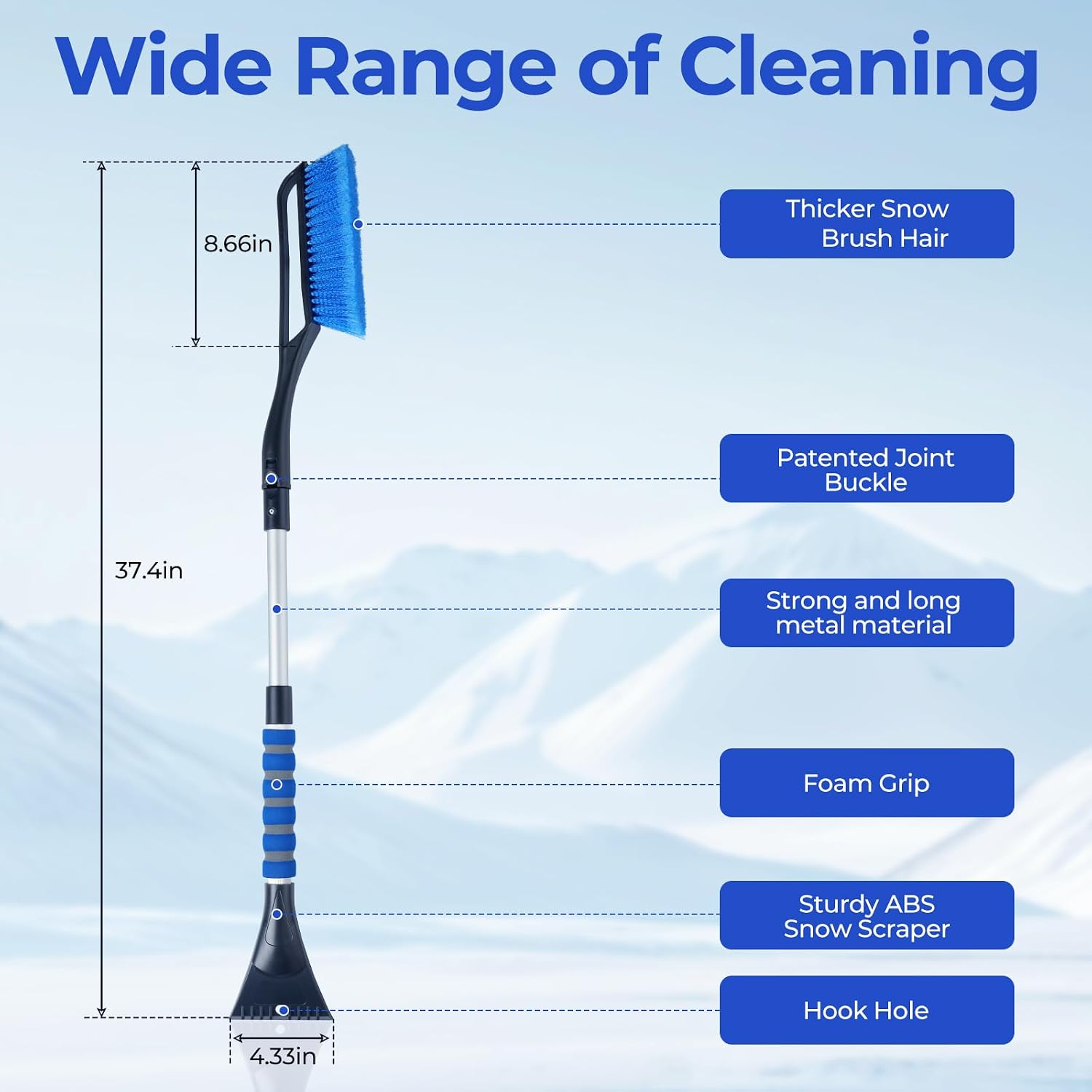 RELF 2-in-1 Snow Brush and Ice Scraper - Extendable & Durable for Car Windshield and Roof Cleaning