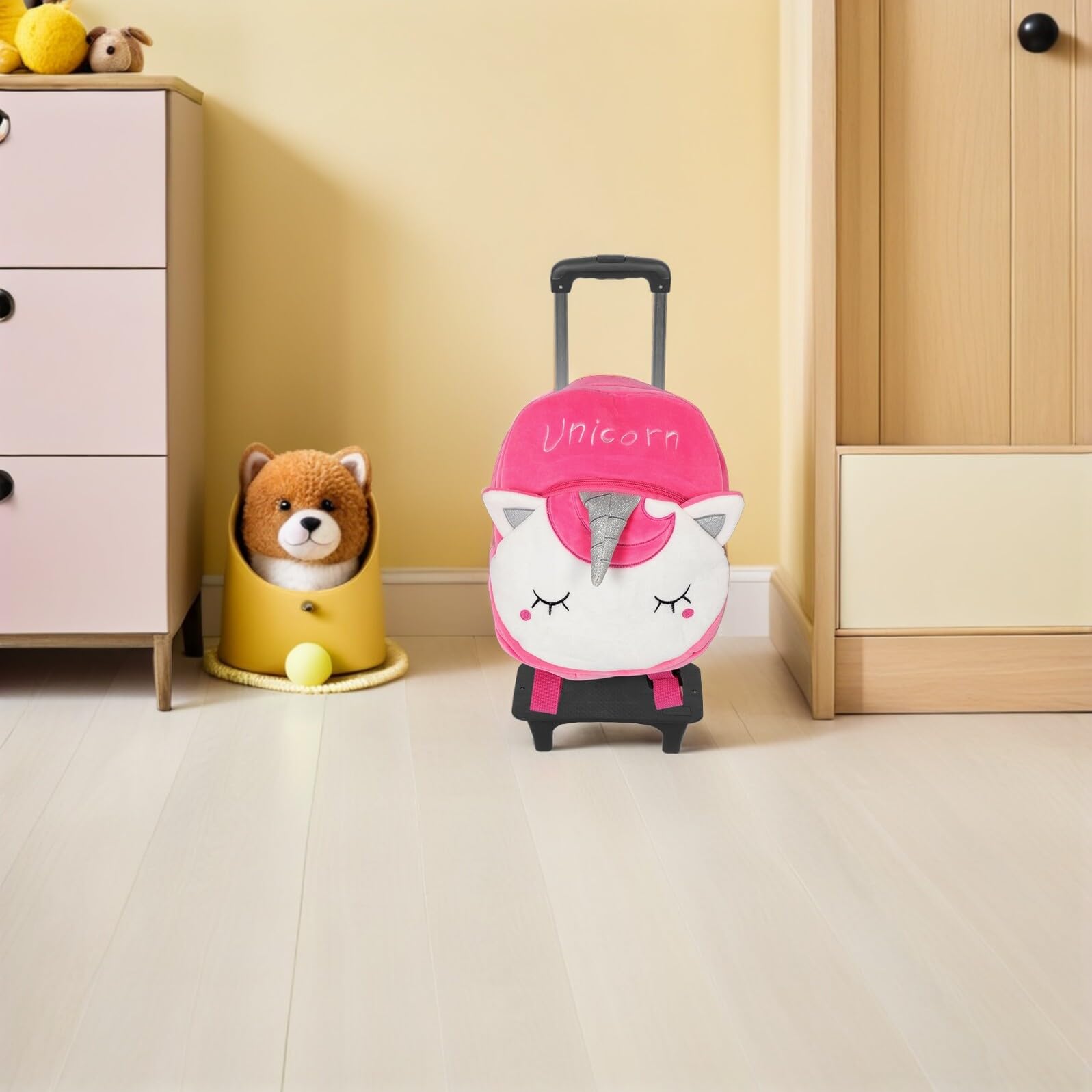 Healeved Chariot à Dos Télescopique Pliable pour Garçon Fille Accessoire pour Sac à Dos Scolaire à roulettes Trolley Léger avec Poignée Réglable Support Pratique pour Voyage et École