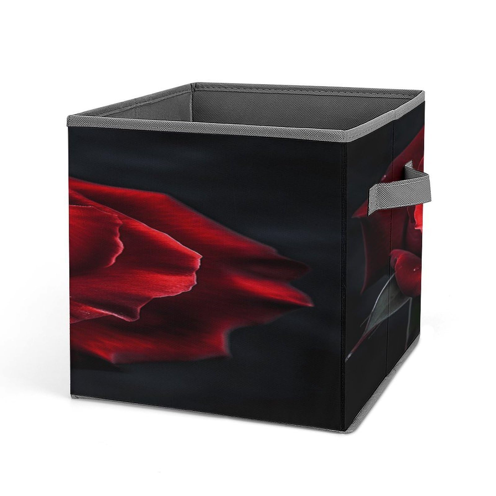 Fodpand Style Flowers On Black Background Storage Cubes Foldable Decorative Fabric, Storage Bins Baskets With Handles, Closet Organizers And Storage For Home, Office,Closet, Clothes