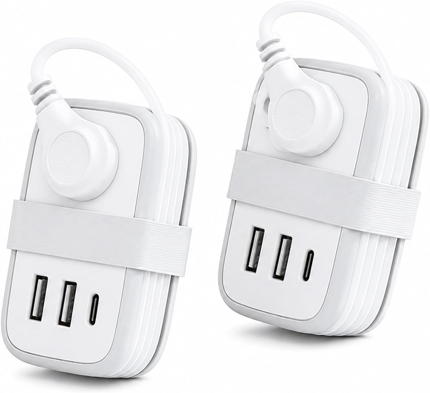 2 Pack Travel Power Strip, Cruise Approved Power Strip with 2 AC Outlets & 3 USB Ports (1 USB-C), Extension Cord 4FT Cord, Compact Desktop Charging Station for Home, Office,Hotel & Cruise Essentials
