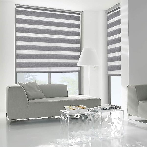 Magiea Store Enrouleur sans Perçage Jour Nuit, Double Tissu, Facile à Installer pour Fenêtre ou Porte, Protection Solaire Vie Privée, Marbre Gris, 45l x 150L cm(Largeur du Tissu 45 cm) - 2