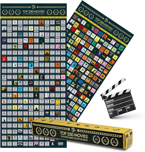 GOODS+GADGETS Top 250 Movie Bucket List Scratch Poster XXL - La lista definitiva de la guía de películas para rascar con las mejores películas jamás hechas en forma de póster de película para rascar