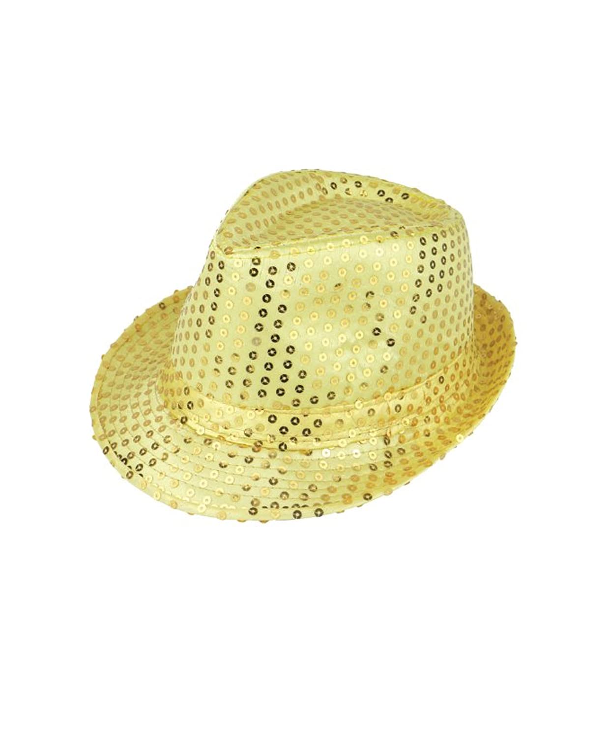 The Fancy Dress® Men Women Trilby Sequin Fedora HAT 1920'S Gangster HAT Dance Show Hiphop Fancy Dress Accessory (Gold)