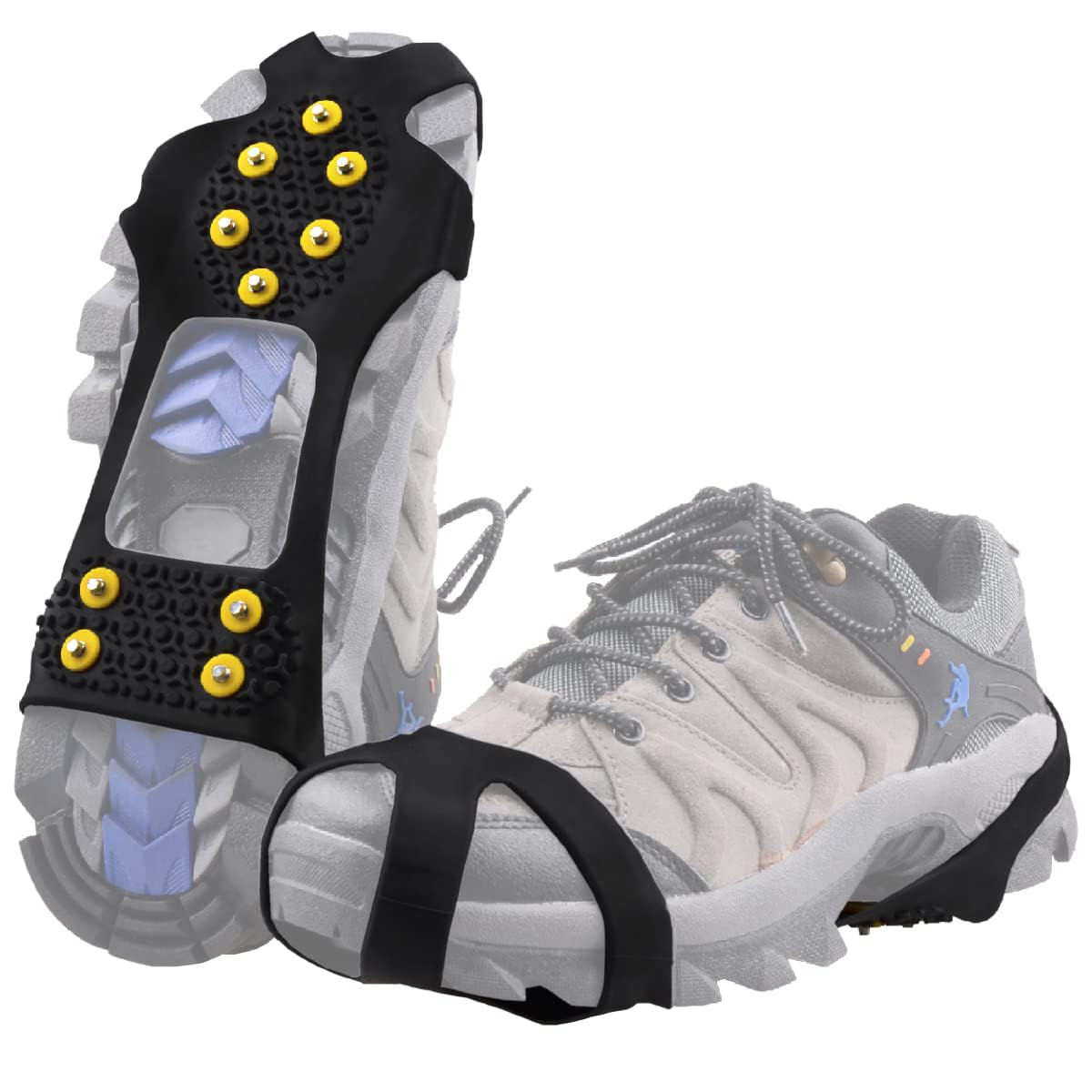 KASTWAVE Ice Cleats with 10 Spikes for Ultimate Traction - Perfect for Hiking, Climbing, and Fishing - Unisex Crampons for Boots and Shoes