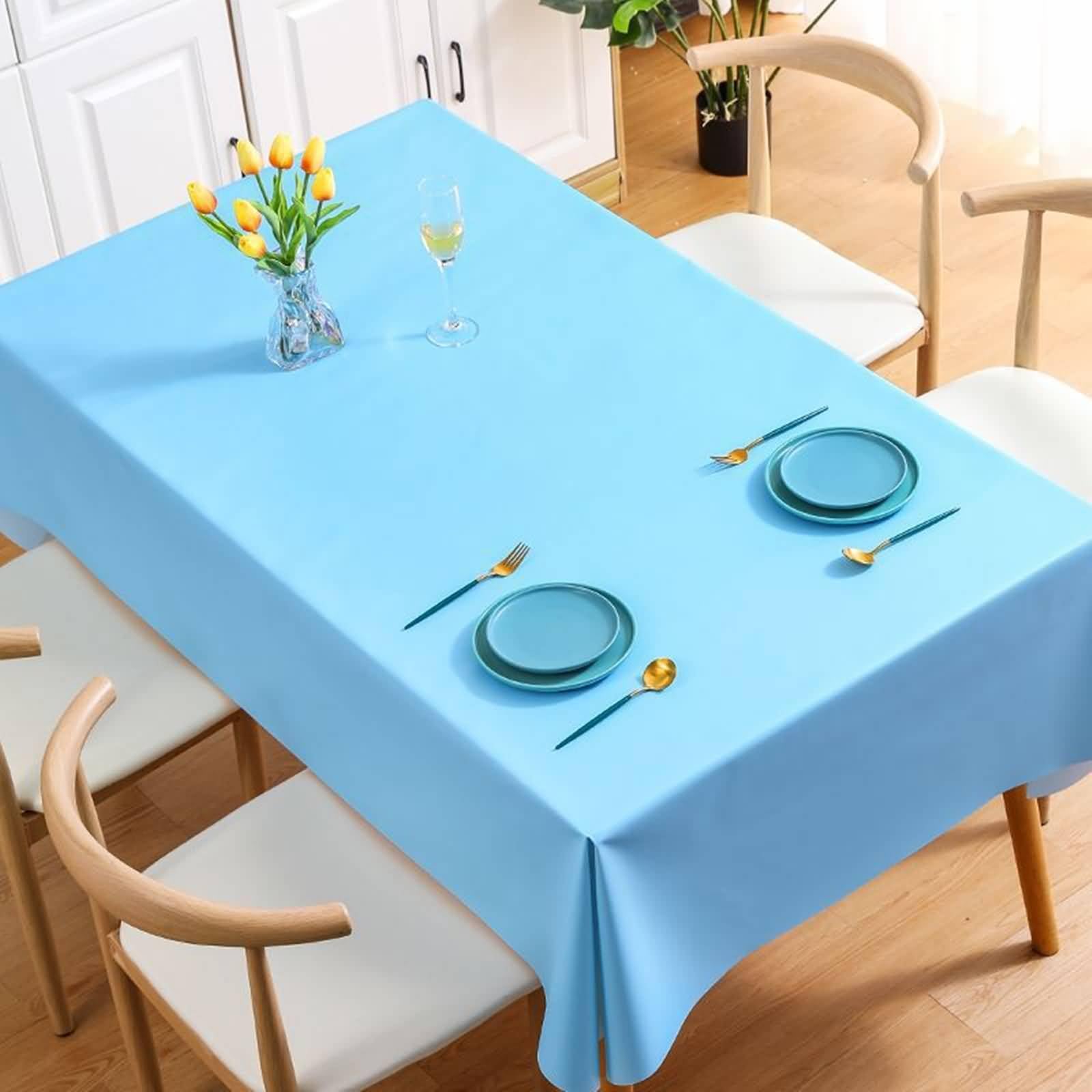 Nappe PVC Bleu Uni Beydodo 140x200 Anti-Tache Fine pour Table à Manger Facile à Nettoyer