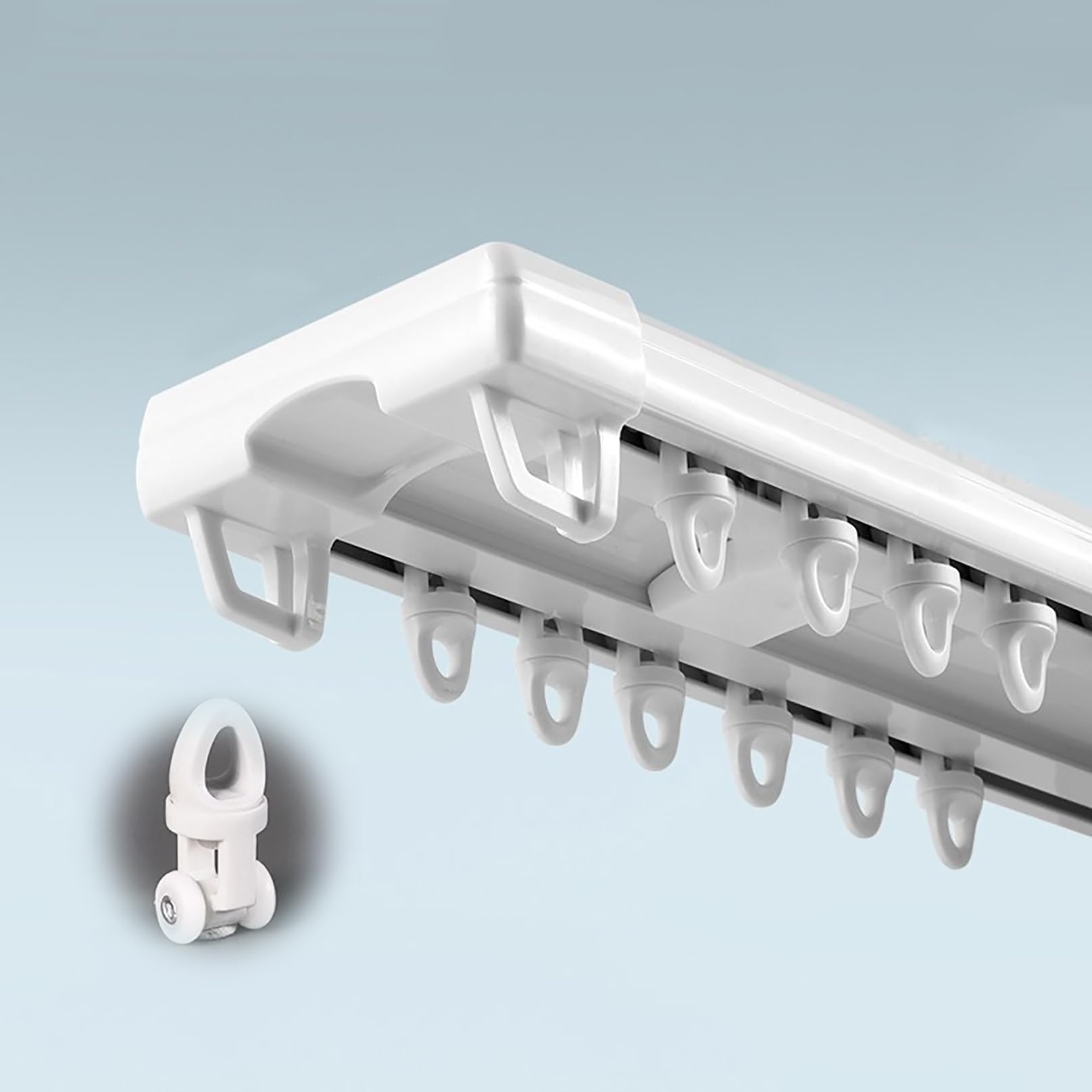 Tringle à rideaux silencieuse à rails à double rangée, rail rideaux plafond pour chambre à coucher, salon, rideaux occultants(Wit,2.2m(7.2ft))