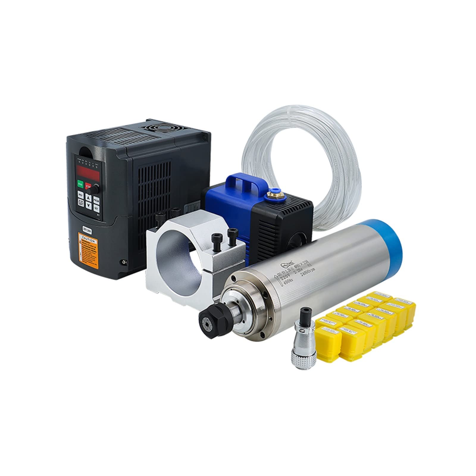 Lloopk Hy Vfd Blue Cnc Spindle, Cnc Machine Tool Spindle 2200W 2.2Kw 24000Rpm Er20 Water Cooling Vfd 80W Pump 80Mm Bracket Collets(,380)
