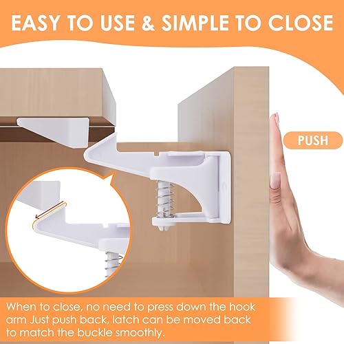 Miniatura 6 de Paquete de 10 cerraduras invisibles a prueba de gatos para cajones, sin taladro, adhesivo de seguridad para mascotas, para aparadores, cocina (negro