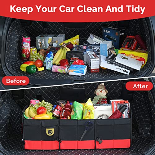 AojSup XXL Car Boot Organiser, Multi-compartment Collapsible Car Boot Storage Organiser, Collapsible Car Boot Tidy for Storage with 2 Adjustable Securing Straps, 95L, Red - Image 5