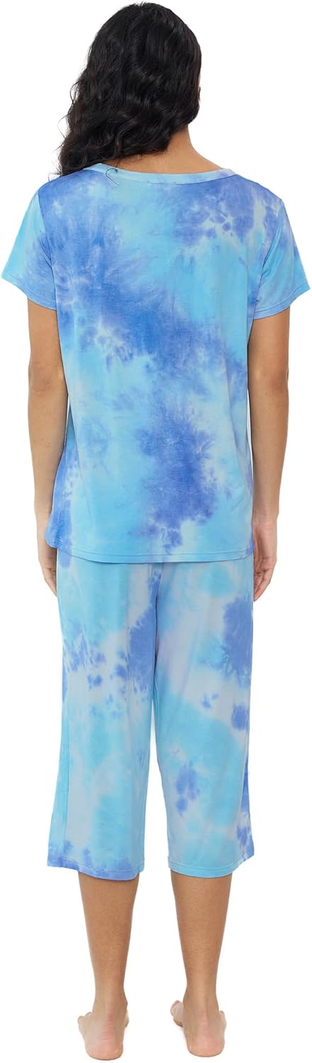 Joyaria Womens Pajama Sets Short Sleeve and Capri Pants Soft Bamboo Viscose 2 Pieces Sleepwear Lounge Set - Image 8