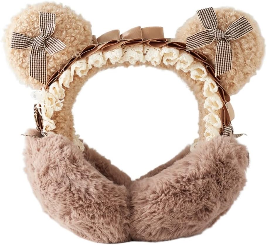 Black Winter Plush Earmuffs Keep Women Warm. Lovely Earcaps Cover Ears And