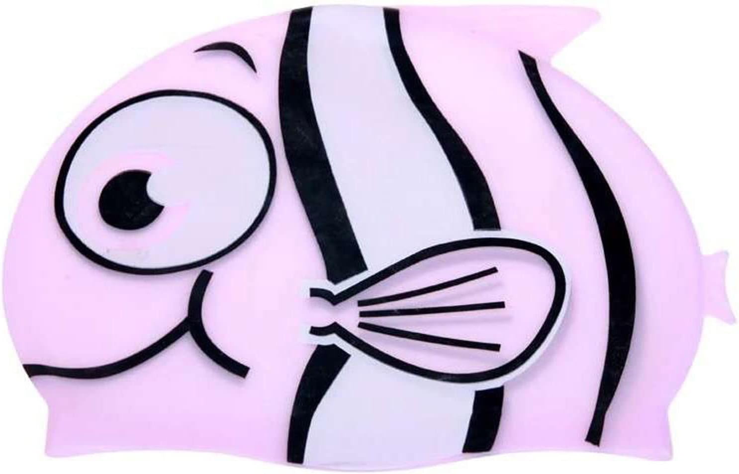 Swim Caps Cartoon Swimming Cap Waterproof Animal Fish Print Swim Caps Silicone Swimming Hat Sporting Goods(Pink)