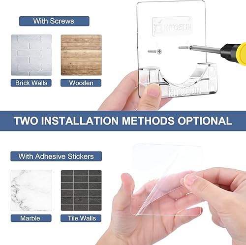 Miniatura 8 de Soporte de pared para barra de cortina de ducha, soportes de retención de poste de tensión de baño con cinta adhesiva para pegar rápidamente y