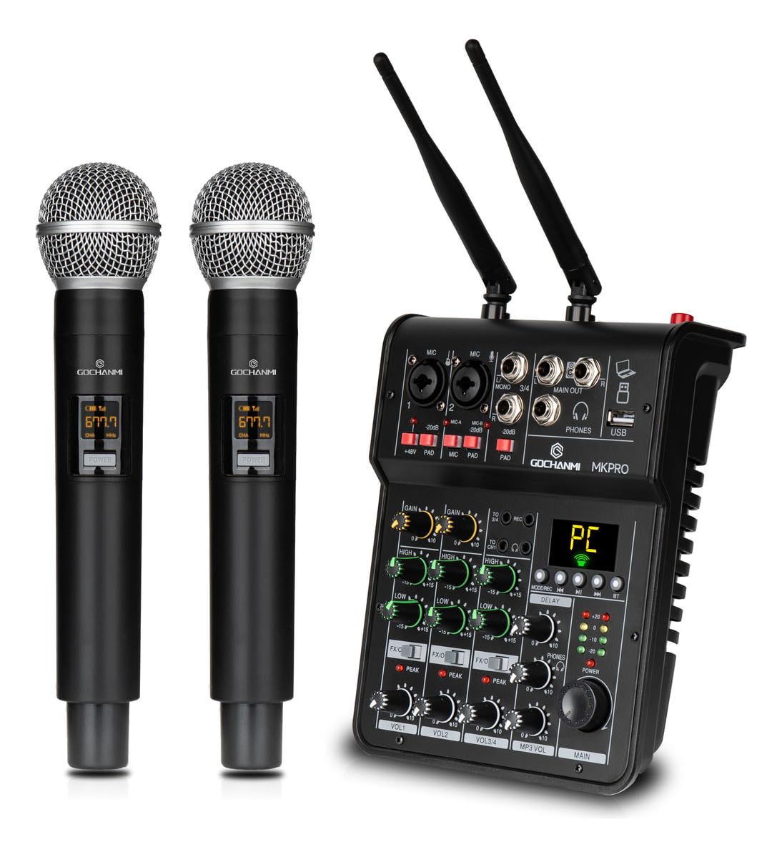 Image showing various applications for the MKPRO mixer: Concerts, Speeches, Meetings, Activities, Church, and Classrooms.