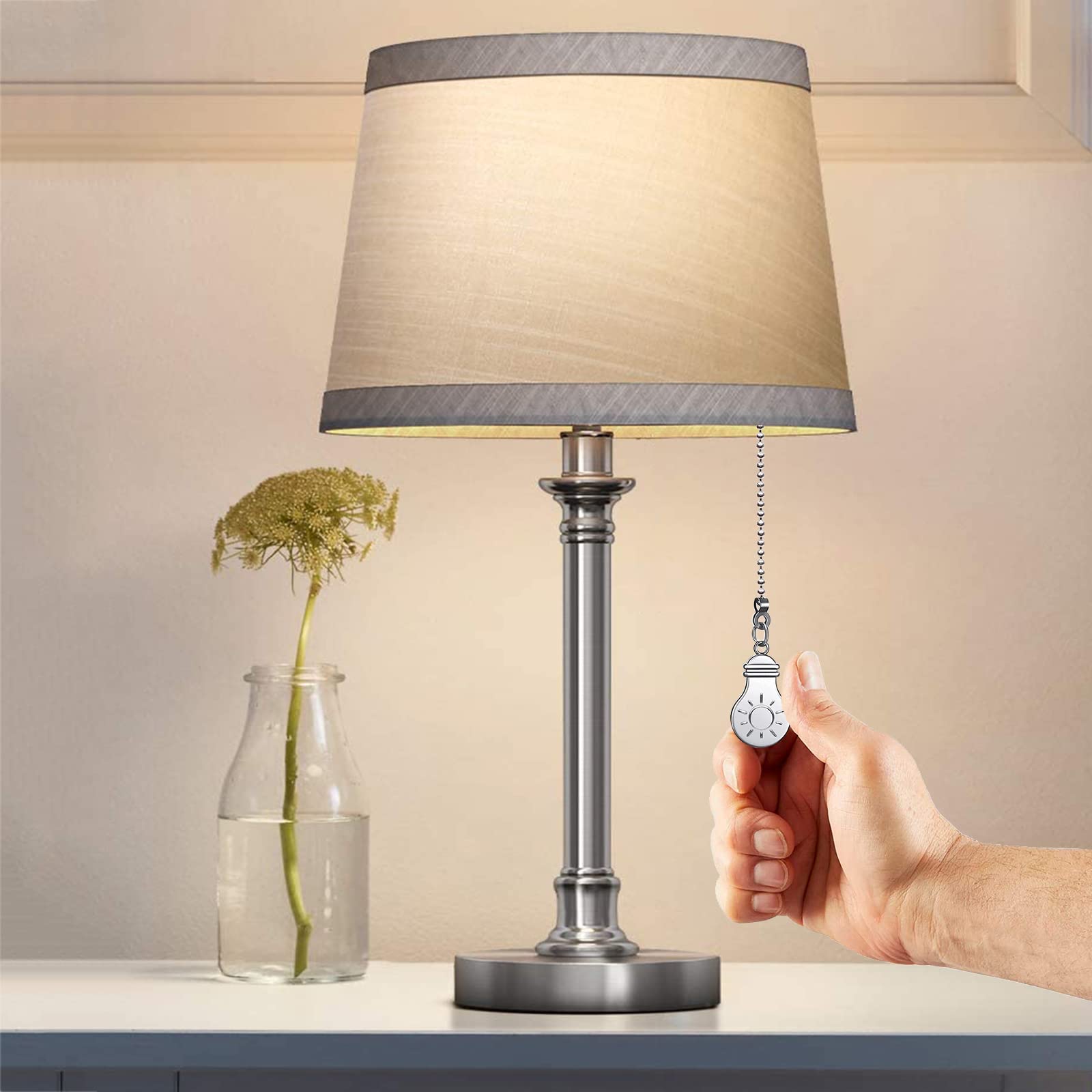 Set Di 4 Catene Di Trazione Per Ventilatore Da Soffitto - Prolunghe In Nichel Con Decorazione A Lampadina, Lunghezza 30,5 Cm - 2