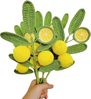 Handmade Lemon, Crochet Lemon Bouquet, Lemon Tree, Artificial Flowers, Crochet Plants for Home, Office and Party Decoration, 5 Pieces