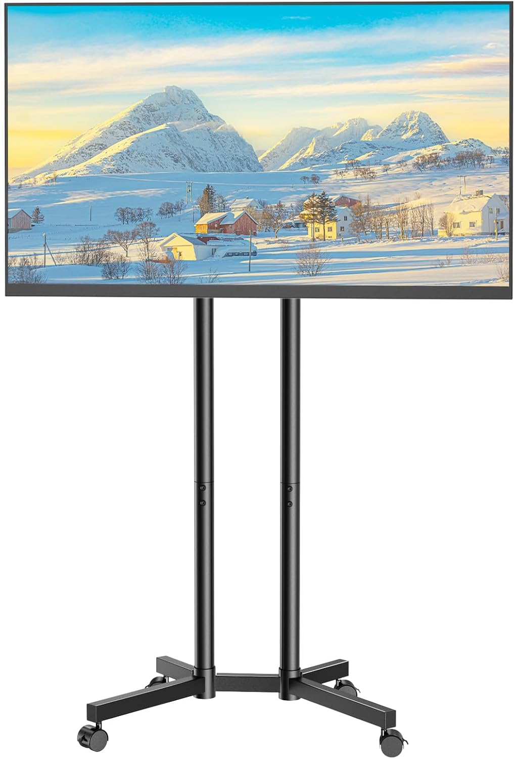 Rolling TV Stand for 32 to 65 inch TVs up to 88 lbs, Mobile TV Cart with Lockable Wheels, Height Adjustable, Max VESA 400x400mm, Portable Mobile TV Stand for Bedroom, Office, Outdoor, Black