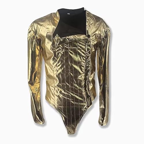 Role-Player Michael Jam tour Costumes Bodysuit Jacket Shiny Gold Spandex Leotard for Impersonator (H-51)