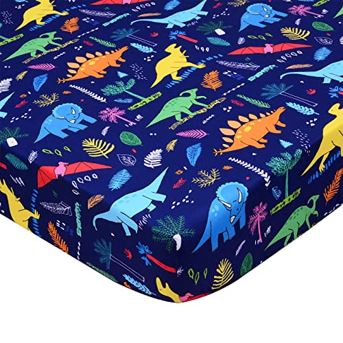 Cloele Dinosaur Fitted Crib Sheet - Baby 100% Polyester 1 Pack Crib Sheet for Standard Crib and Toddler Mattresses - Blue Nursery Bed Sheet Crib...