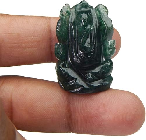 Escultura de estatua tallada a mano de Ganesha de aventurina verde oscuro natural para buena suerte y fortuna.