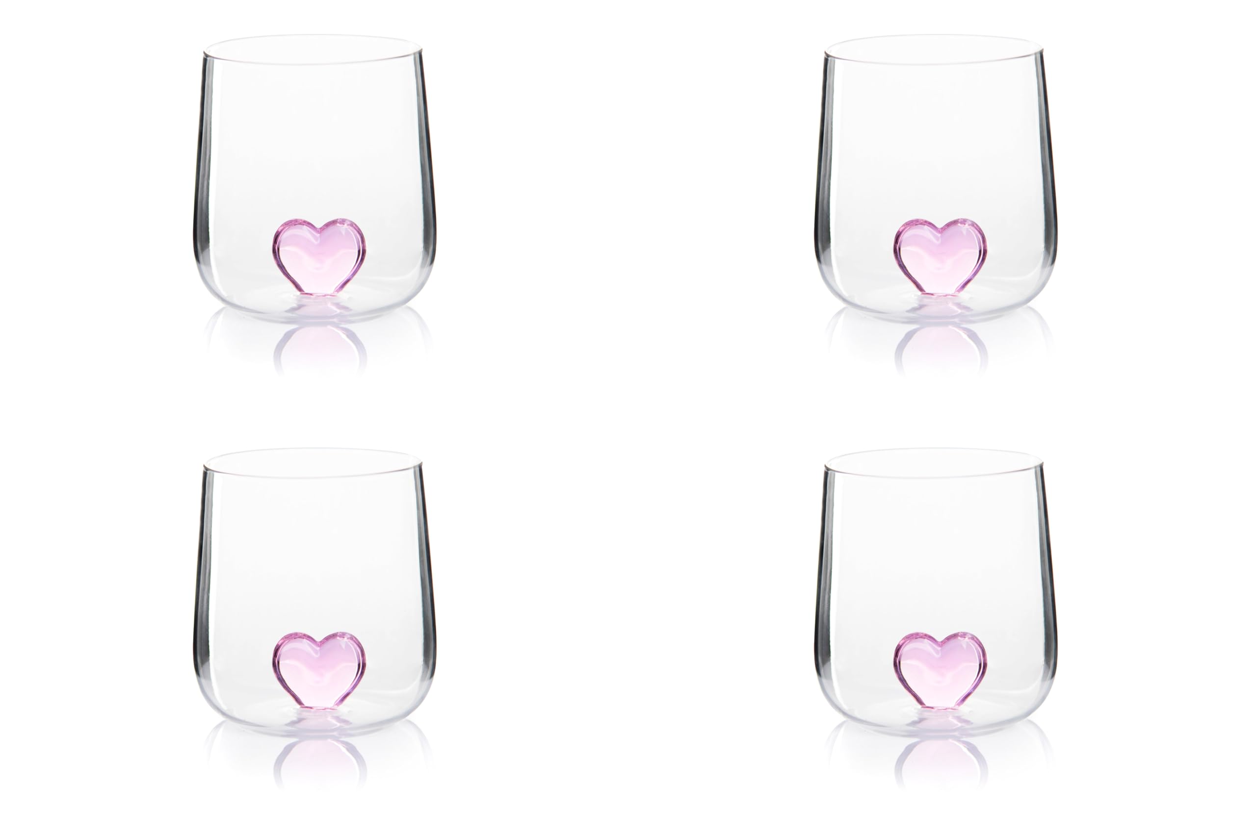 Excelsa Inside Set 4 Bicchieri in Vetro Borosilicato, Decorati a Mano con Soggetti Interni al Bicchiere, Trasparente, 450 ml (Cuore)