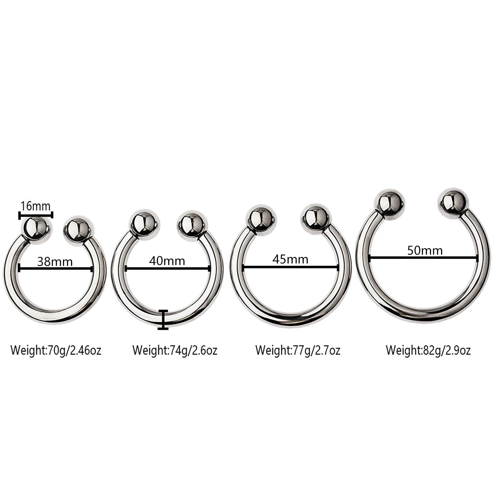 Anelli per testicoli del pene per uomini con perle di massaggio a testa tonda, anello per glande con ciondolo per scroto in 4 misure, anello per cazzo SM bondage sex toys per uomini (Silver,38mm)