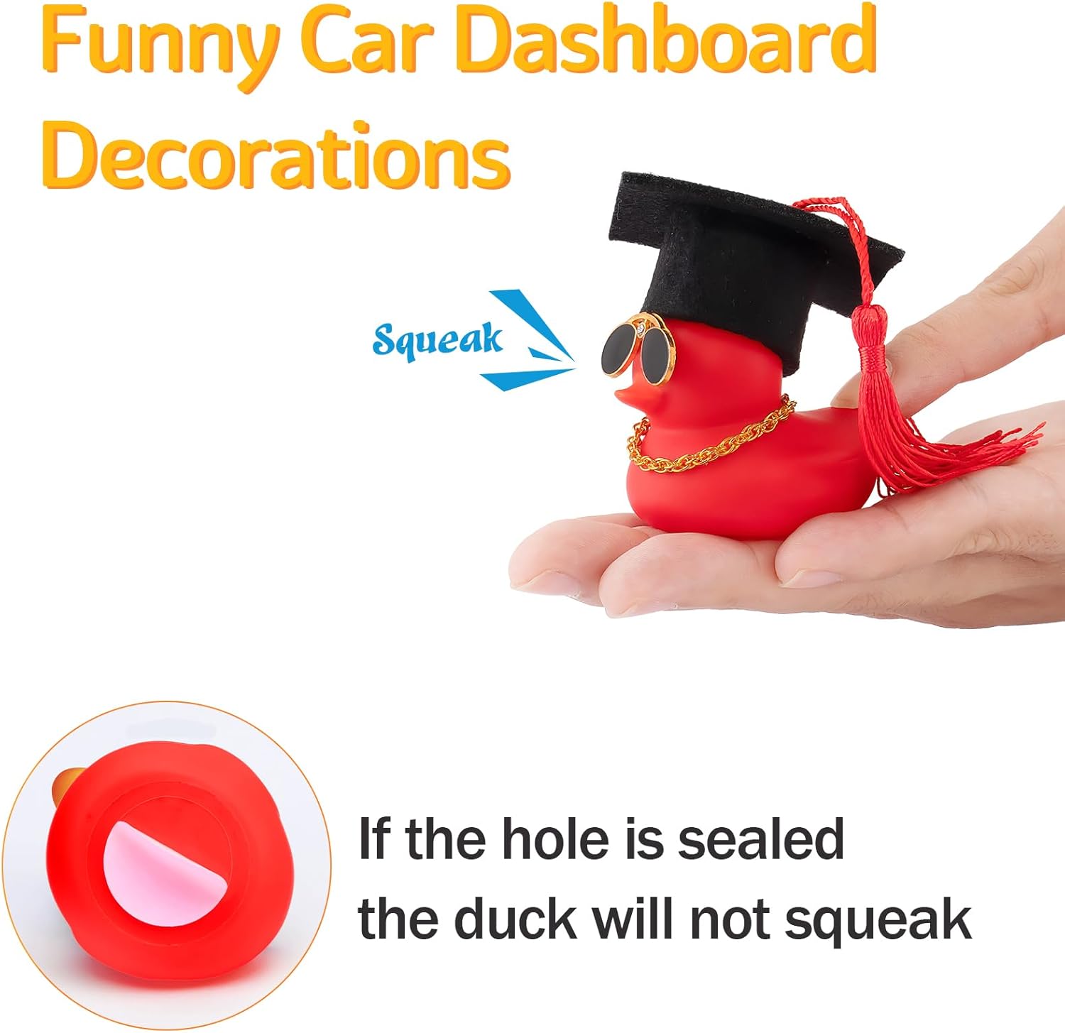wonuu Car Dashboard Decor Graduation Hat Color Rubber Duck, Car Ducks Ornaments with Mini Graduation Hat Necklace Sunglasses (Pink)