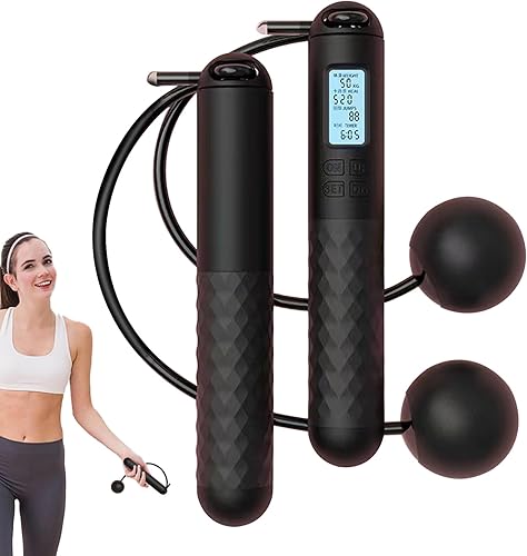 Miniatura 6 de Cuerda de saltar sin cuerda  Cuerda de saltar de contador digital  Cuerda de saltar sin cable con peso de bola con asas antideslizantes ajustables,