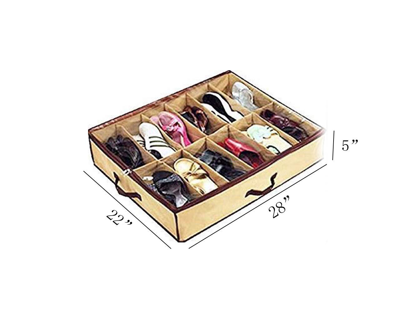 Shonpy Ladies/Kids Storage Household Shoe Bag 12 Cells Underbed Foldable Closet Organizer (Beige) (beige)