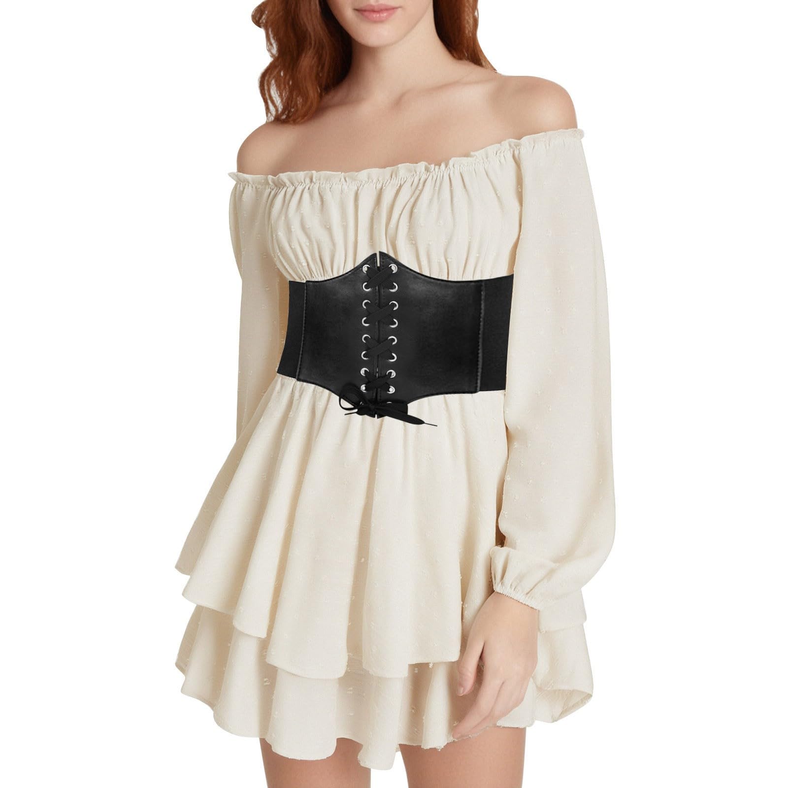 White Pirate Dress Off Shoulder Ruffle Romper Dress White Pirate Halloween Costume Short Puff Sleeve Smocked Jumpsuit Overall Elastic Waist A-Line Shorts Mini Dresses