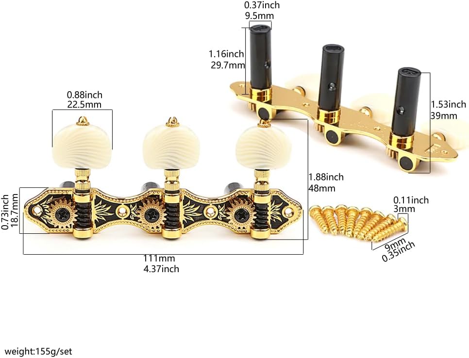 3+3 Classical Guitar String Tuning Pegs Keys Guitar Tuners Machines Heads Set For Classical Guitar, Gold & Black
