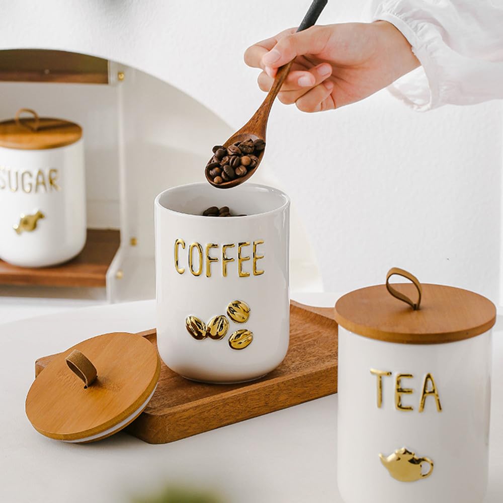Keramik-Aufbewahrungsset mit luftdichten Deckeln – Für Tee, Kaffee & Zucker – 800ml / 24,05 oz Behälter in edlem Design