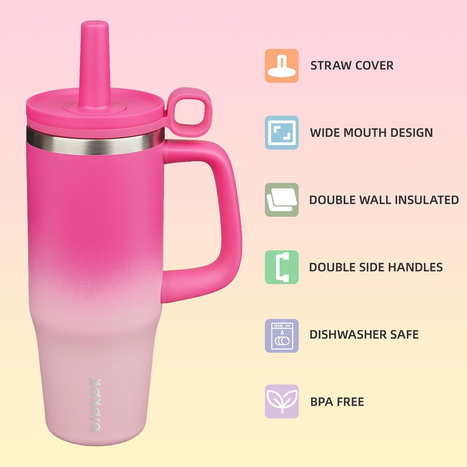 BJPKPK 32oz Stainless Steel Insulated Tumbler with Handle and Straw Travel Coffee Mug Thermal Cups with Lid,Cherry Blossom - Image 2