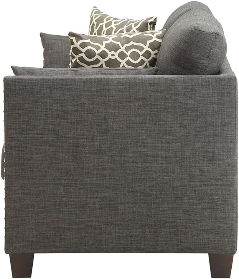 Acme Laurissa Track Arm Loveseat with Nailhead Trim in Light Charcoal Linen