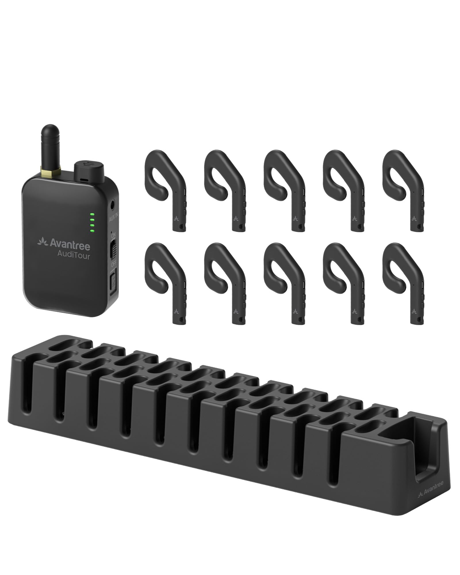 Avantree AudiTour – Sistema di guida turistica wireless con 10 cuffie Open-Ear, sistema audio facile da usare per musei e visite guidate, piccoli gruppi, ascolto assistito